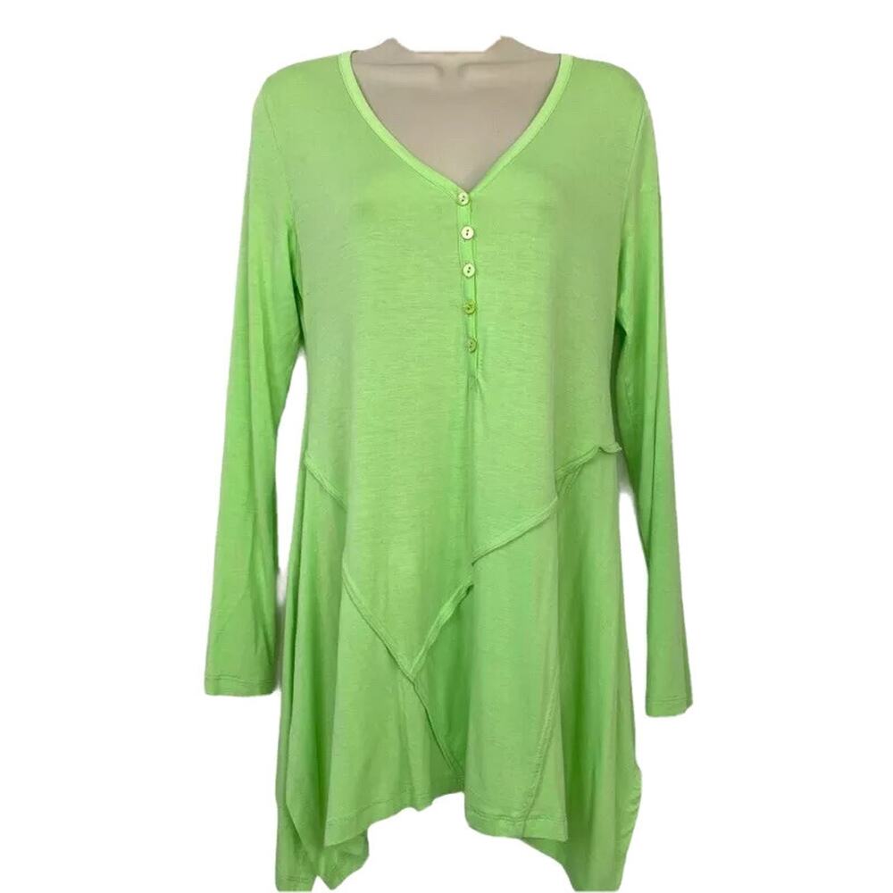 Soft Surroundings‎ XS Ravello Henley Tunic Top Green Long Sleeve Stretch Womens